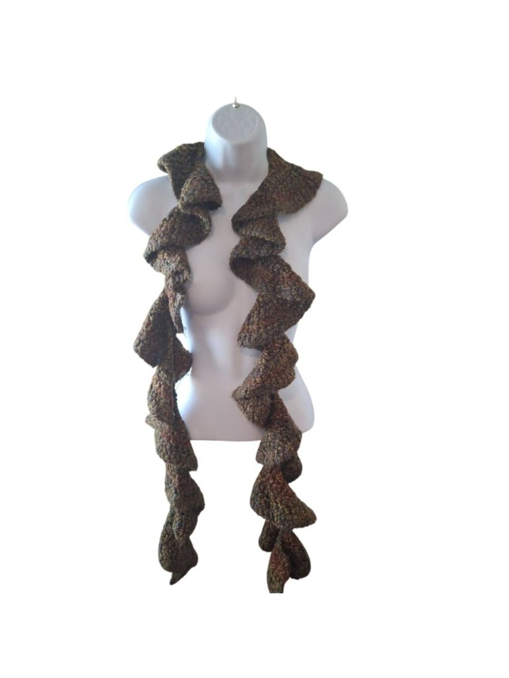 Boho Ruffle Knit Scarf Multicolor Spiral Art To Wear Cottagecore Y2K 70x4